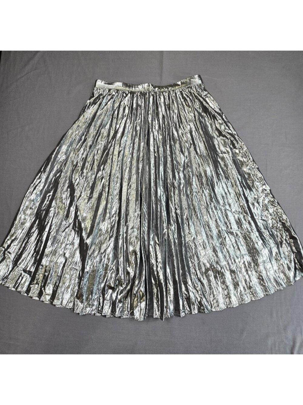 Gap 8 Petite Womens Pleated Metallic Silver Skirt Shiny Party Midi Cocktail